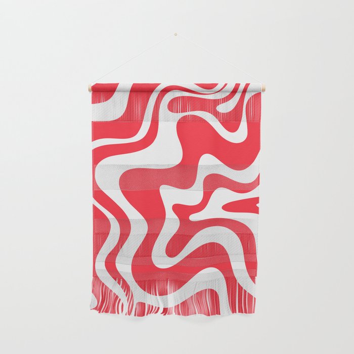 Retro Liquid Swirl Abstract Pattern Bright Red and White Wall Hanging Gallery Image 1