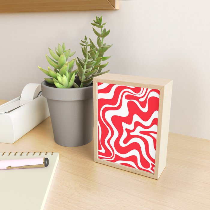 Retro Liquid Swirl Abstract Pattern Bright Red and White Mini Art Print Gallery Image 2