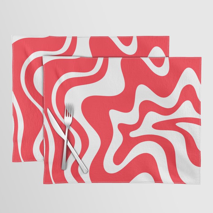 Retro Liquid Swirl Abstract Pattern Bright Red and White Placemat Gallery Image 1