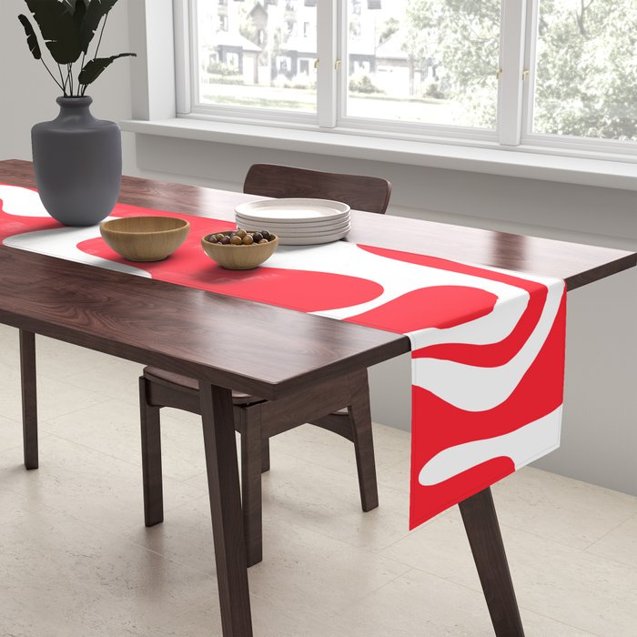 Retro Liquid Swirl Abstract Pattern Bright Red and White Table Runner Gallery Image 2