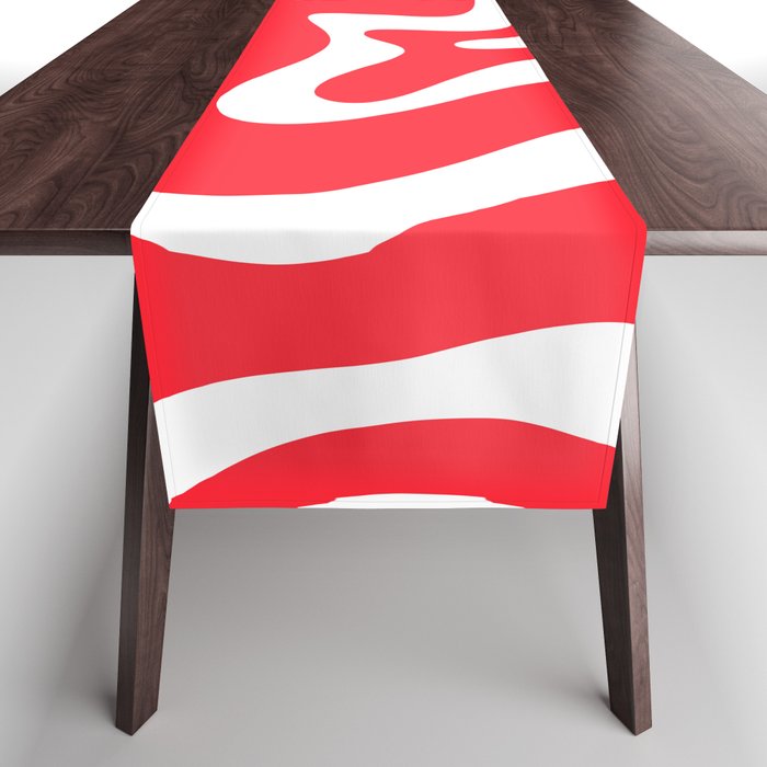 Retro Liquid Swirl Abstract Pattern Bright Red and White Table Runner Gallery Image 1