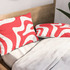 Retro Liquid Swirl Abstract Pattern Bright Red and White Pillow Sham Gallery Image 2