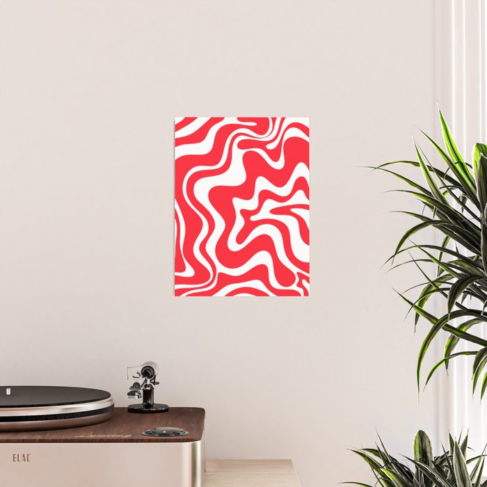 Retro Liquid Swirl Abstract Pattern Bright Red and White Poster Gallery Image 2