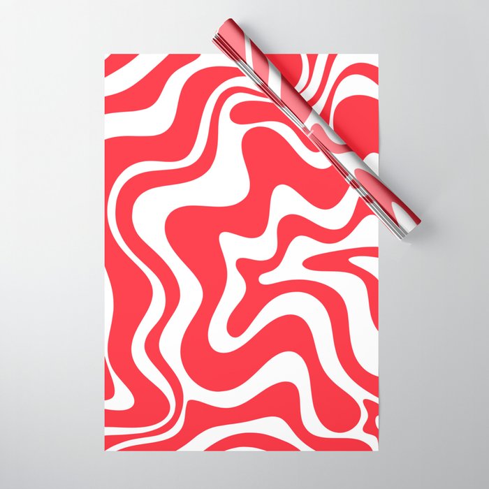 Retro Liquid Swirl Abstract Pattern Bright Red and White Wrapping Paper Gallery Image 1