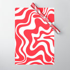 Retro Liquid Swirl Abstract Pattern Bright Red and White Wrapping Paper Gallery Image 1