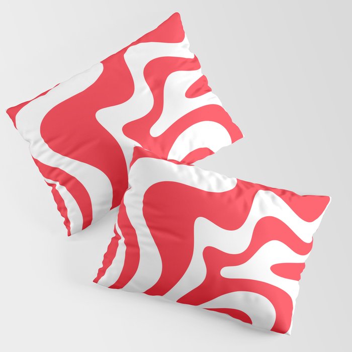 Retro Liquid Swirl Abstract Pattern Bright Red and White Pillow Sham Gallery Image 3