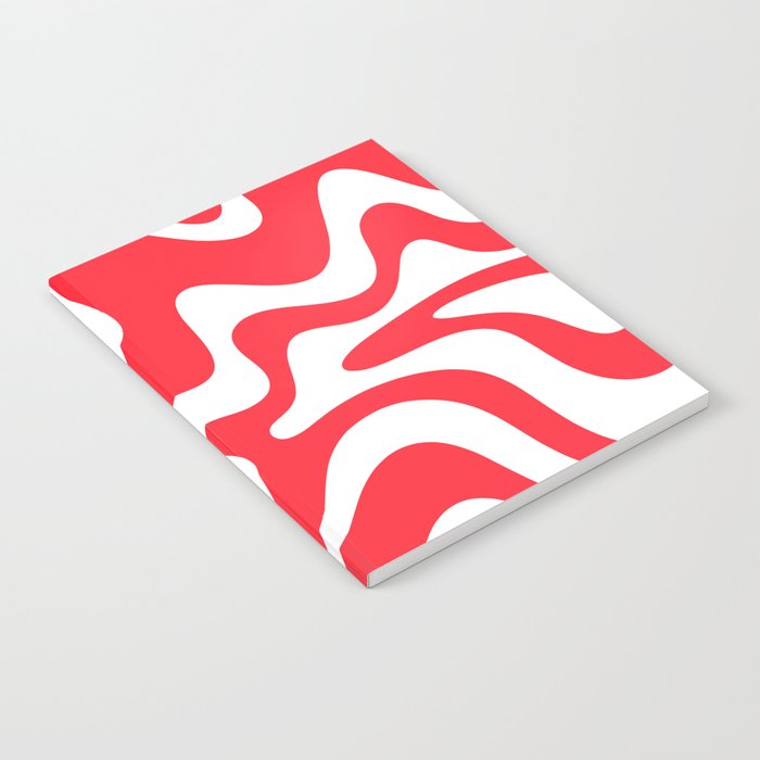 Retro Liquid Swirl Abstract Pattern Bright Red and White Notebook Gallery Image 2