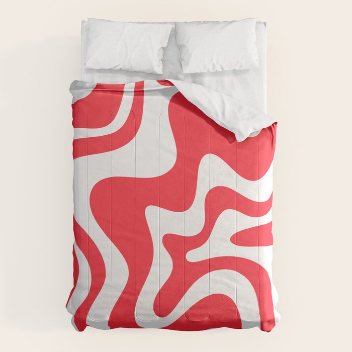 Retro Liquid Swirl Abstract Pattern Bright Red and White Comforter Gallery Image 6