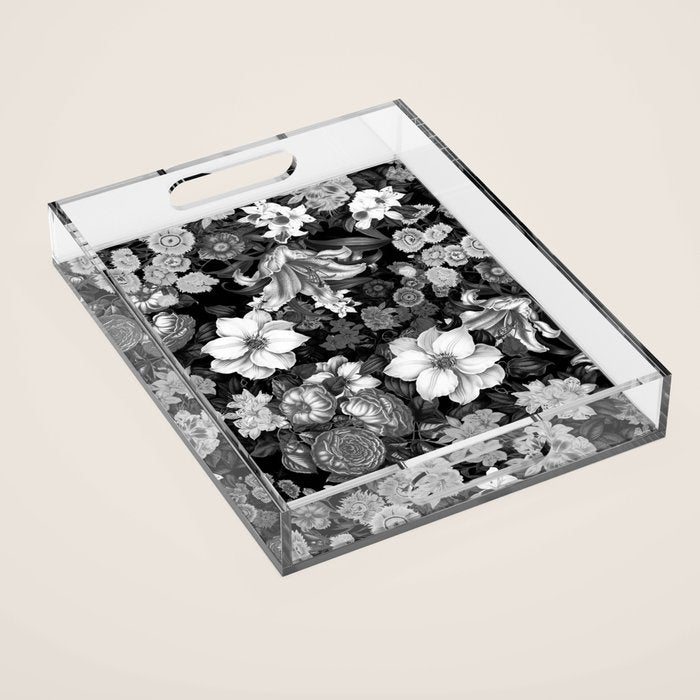 Black and White Floral Pattern Acrylic Tray Gallery Image 1