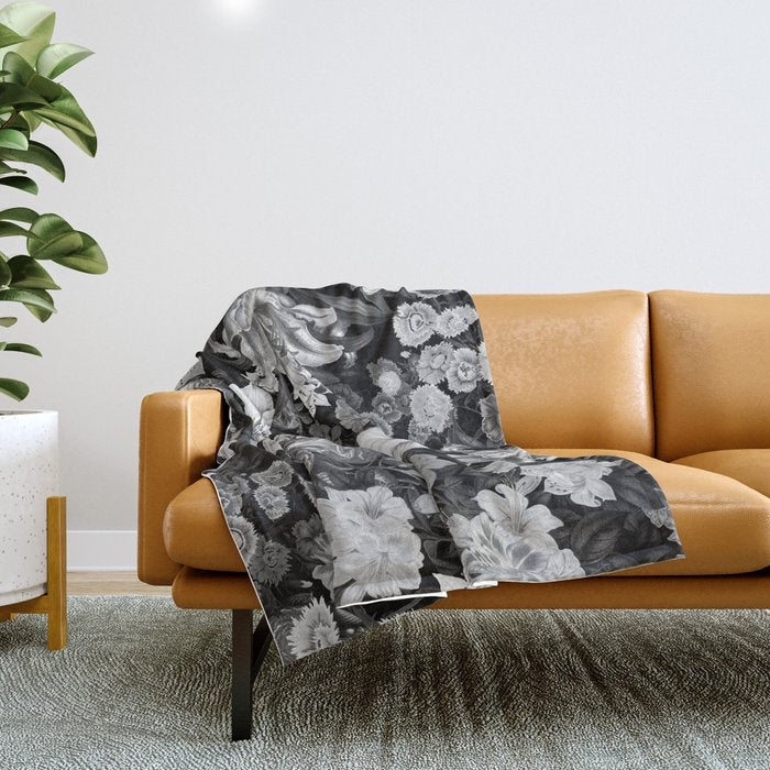 Black and White Floral Pattern Throw Blanket Gallery Image 1