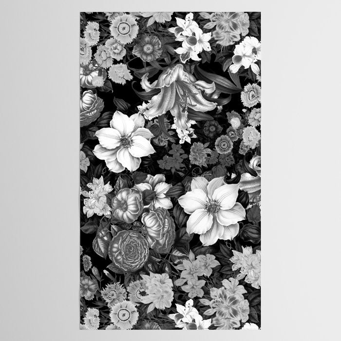 Black and White Floral Pattern Tablecloth Gallery Image 2