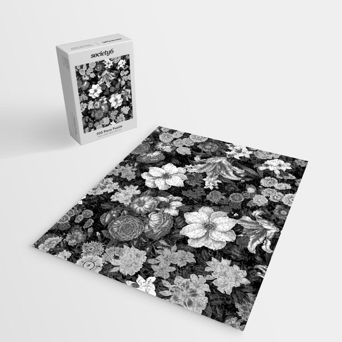 Black and White Floral Pattern Jigsaw Puzzle Gallery Image 2