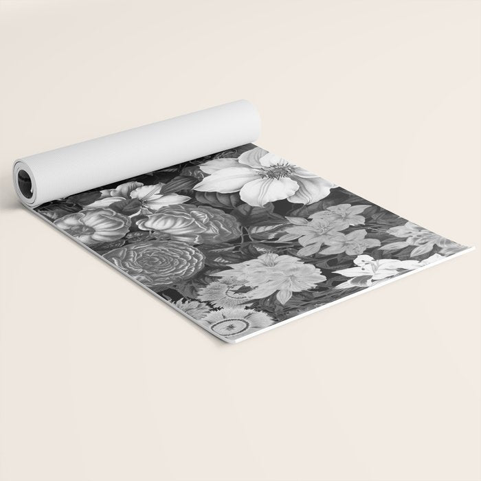Black and White Floral Pattern Yoga Mat Gallery Image 2