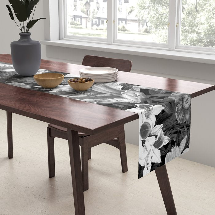 Black and White Floral Pattern Table Runner Gallery Image 2