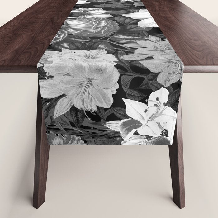 Black and White Floral Pattern Table Runner Gallery Image 1