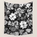 Black and White Floral Pattern Wall Tapestry Gallery Image 4
