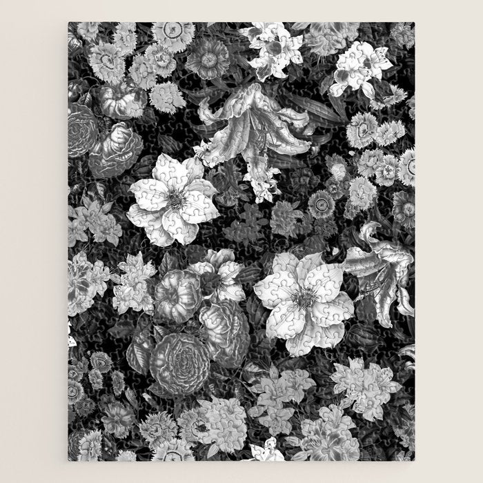 Black and White Floral Pattern Jigsaw Puzzle Gallery Image 1