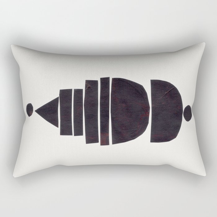Black & White Minimalist Mid Century Paper collage Funky Black Ink Tribal Geometric by Ejaaz Haniff Rectangular Pillow Gallery Image 1
