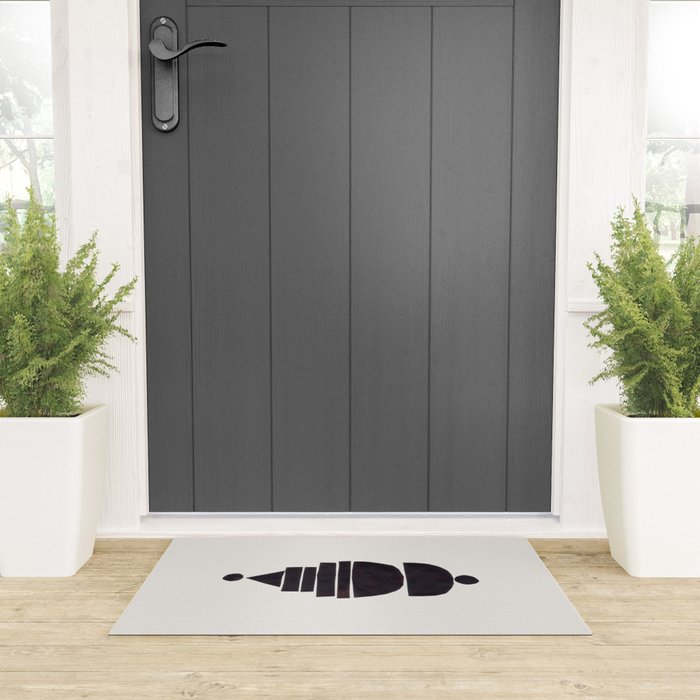 Black & White Minimalist Mid Century Paper collage Funky Black Ink Tribal Geometric by Ejaaz Haniff Welcome Mat Gallery Image 3