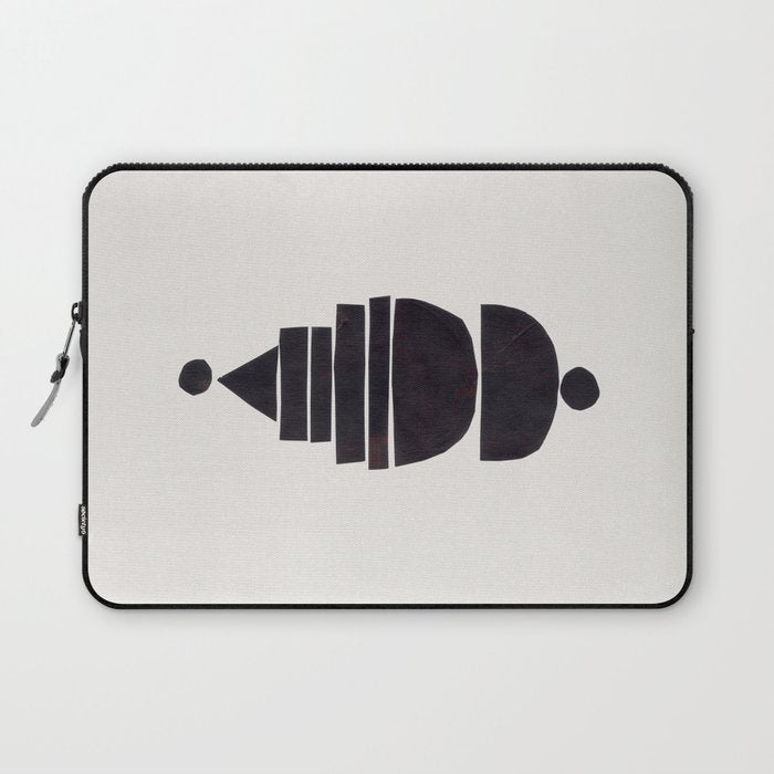 Black & White Minimalist Mid Century Paper collage Funky Black Ink Tribal Geometric by Ejaaz Haniff Laptop Sleeve Gallery Image 1