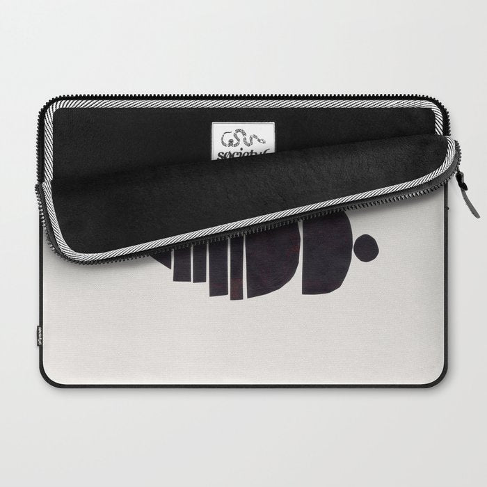 Black & White Minimalist Mid Century Paper collage Funky Black Ink Tribal Geometric by Ejaaz Haniff Laptop Sleeve Gallery Image 2