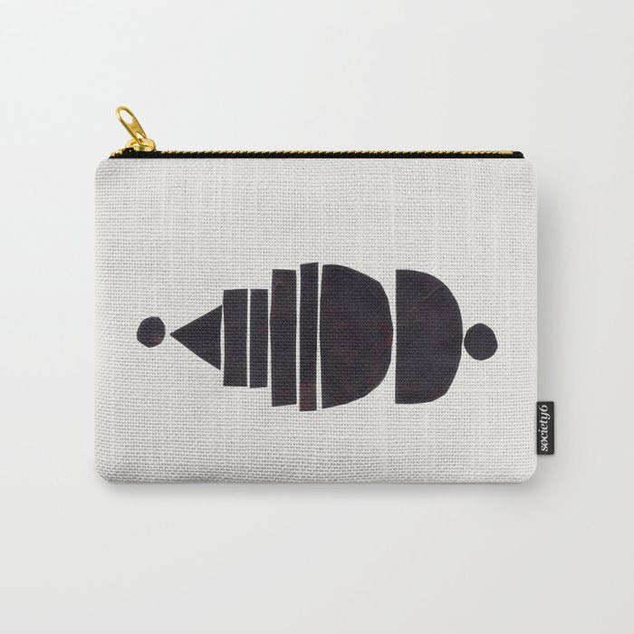 Black & White Minimalist Mid Century Paper collage Funky Black Ink Tribal Geometric by Ejaaz Haniff Carry All Pouch Gallery Image 1