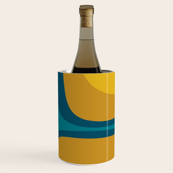 Retro Groove Mustard Teal - Minimalist Mid Century Abstract Pattern Wine Chiller Gallery Image 3