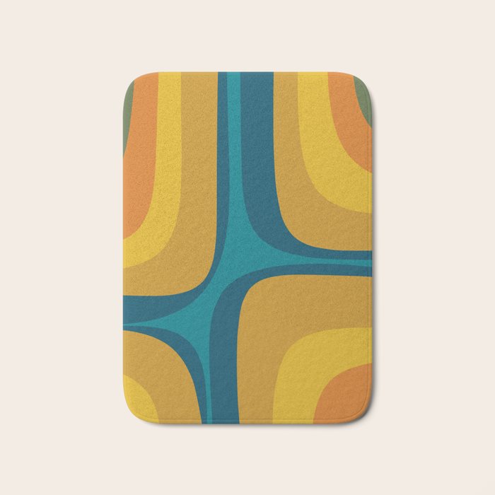 Retro Groove Mustard Teal - Minimalist Mid Century Abstract Pattern Bath Mat Gallery Image 1