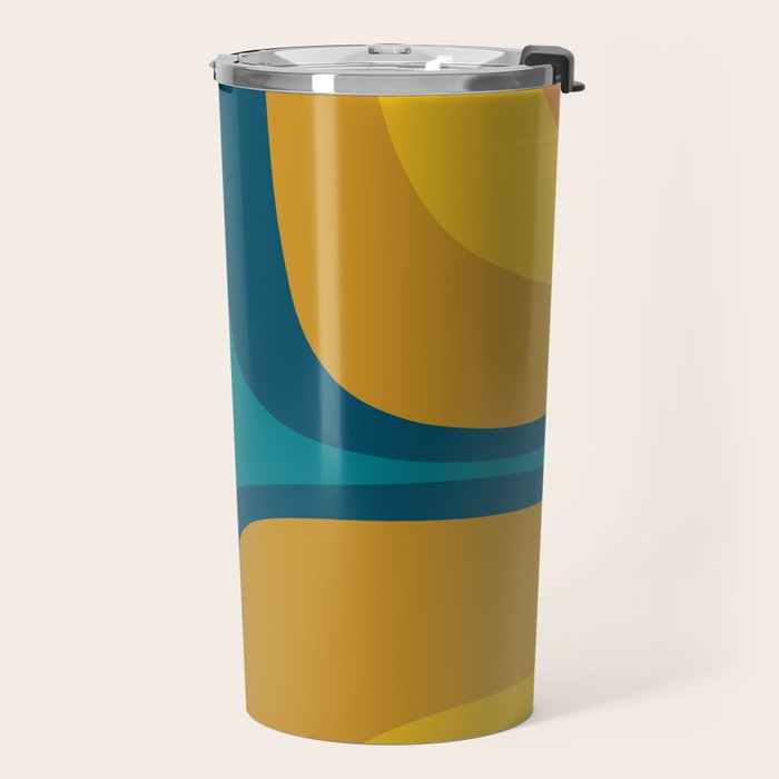 Retro Groove Mustard Teal - Minimalist Mid Century Abstract Pattern Travel Mug Gallery Image 2