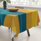 Retro Groove Mustard Teal - Minimalist Mid Century Abstract Pattern Tablecloth Gallery Image 3