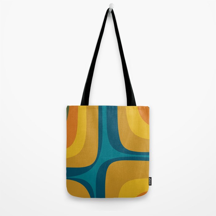 Retro Groove Mustard Teal - Minimalist Mid Century Abstract Pattern Tote Bag Gallery Image 2