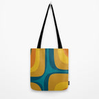 Retro Groove Mustard Teal - Minimalist Mid Century Abstract Pattern Tote Bag Gallery Image 2