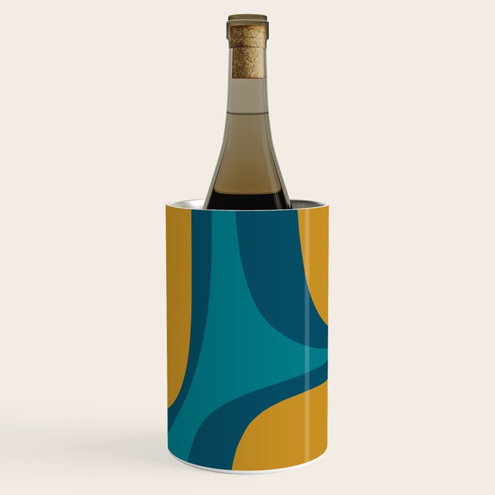 Retro Groove Mustard Teal - Minimalist Mid Century Abstract Pattern Wine Chiller Gallery Image 1