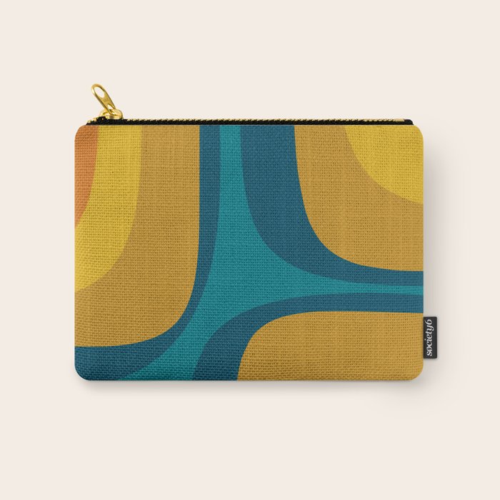 Retro Groove Mustard Teal - Minimalist Mid Century Abstract Pattern Carry All Pouch Gallery Image 1