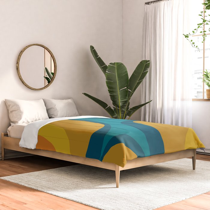 Retro Groove Mustard Teal - Minimalist Mid Century Abstract Pattern Comforter Gallery Image 2