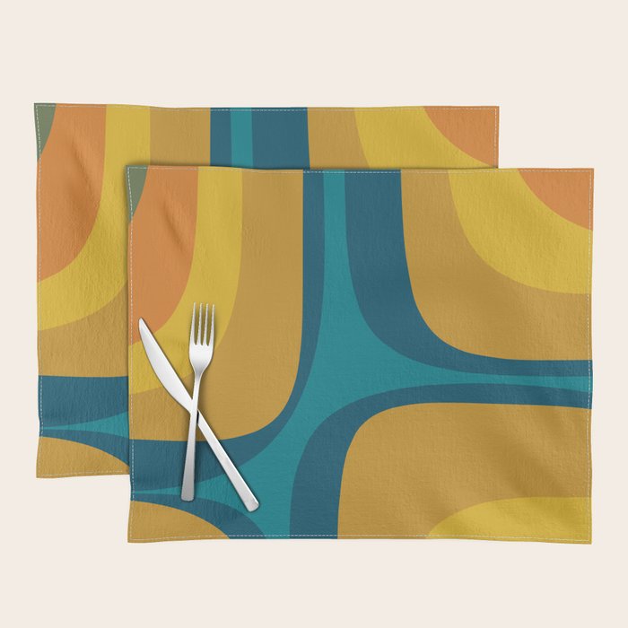 Retro Groove Mustard Teal - Minimalist Mid Century Abstract Pattern Placemat Gallery Image 1