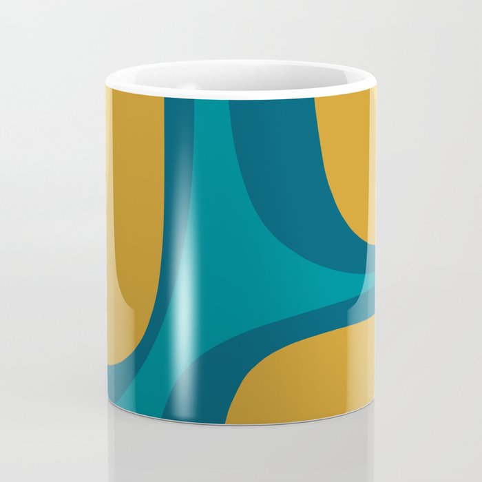 Retro Groove Mustard Teal - Minimalist Mid Century Abstract Pattern Coffee Mug Gallery Image 4
