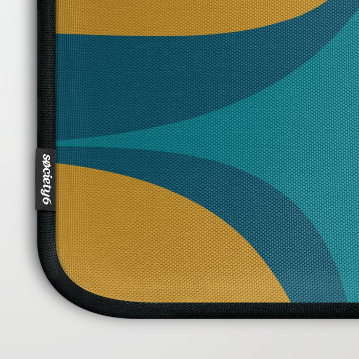 Retro Groove Mustard Teal - Minimalist Mid Century Abstract Pattern Laptop Sleeve Gallery Image 3