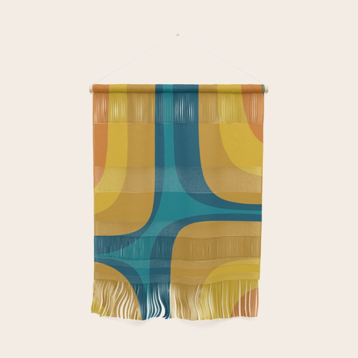 Retro Groove Mustard Teal - Minimalist Mid Century Abstract Pattern Wall Hanging Gallery Image 1