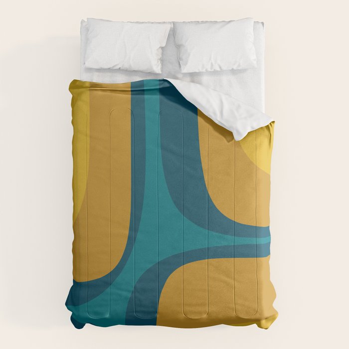 Retro Groove Mustard Teal - Minimalist Mid Century Abstract Pattern Comforter Gallery Image 1