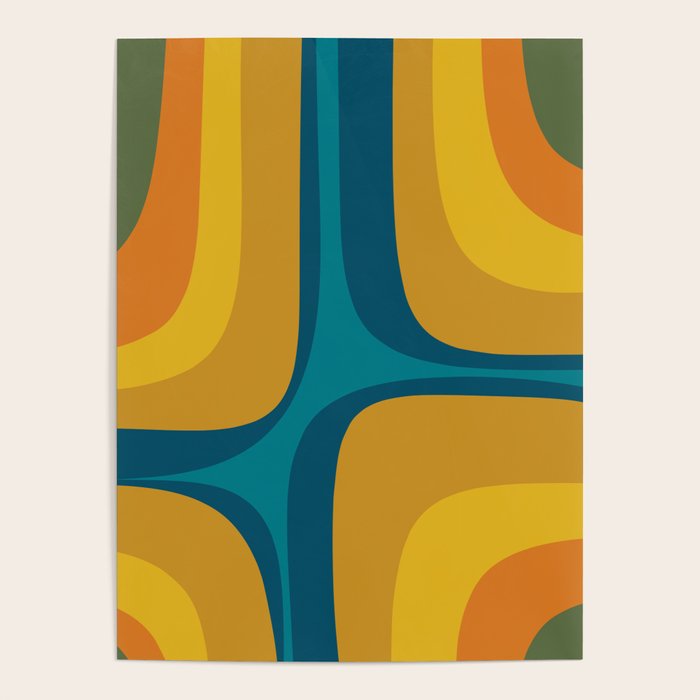 Retro Groove Mustard Teal - Minimalist Mid Century Abstract Pattern Poster Gallery Image 1