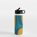 Retro Groove Mustard Teal - Minimalist Mid Century Abstract Pattern Water Bottle Gallery Image 1