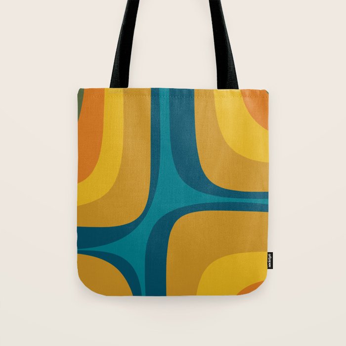 Retro Groove Mustard Teal - Minimalist Mid Century Abstract Pattern Tote Bag Gallery Image 1