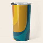Retro Groove Mustard Teal - Minimalist Mid Century Abstract Pattern Travel Mug Gallery Image 3