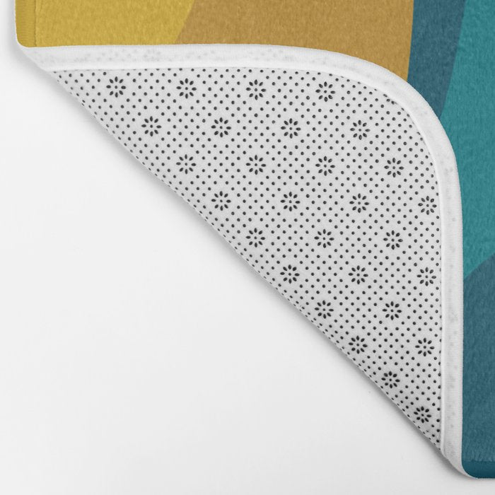 Retro Groove Mustard Teal - Minimalist Mid Century Abstract Pattern Bath Mat Gallery Image 2
