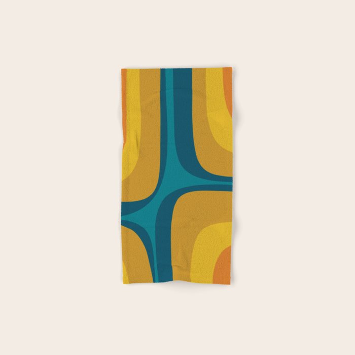 Retro Groove Mustard Teal - Minimalist Mid Century Abstract Pattern Bath Towel Gallery Image 1