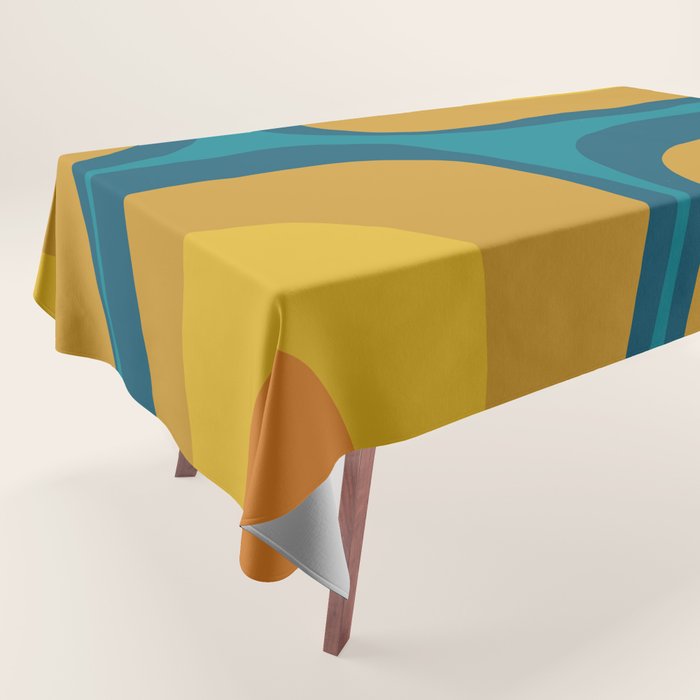 Retro Groove Mustard Teal - Minimalist Mid Century Abstract Pattern Tablecloth Gallery Image 1
