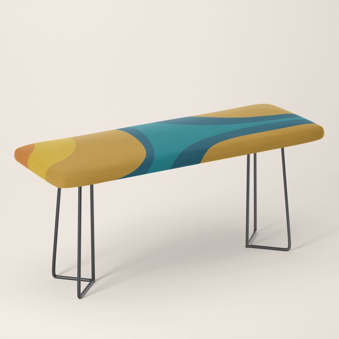 Retro Groove Mustard Teal - Minimalist Mid Century Abstract Pattern Bench Gallery Image 1