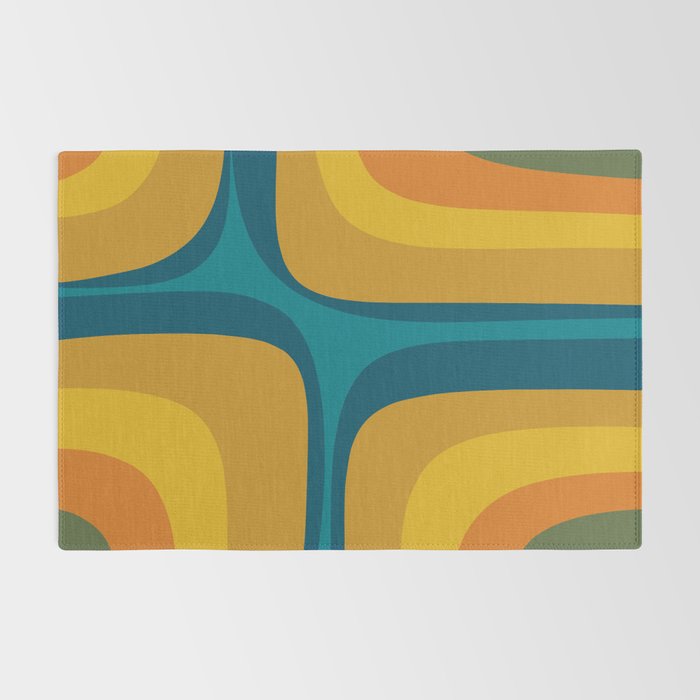 Retro Groove Mustard Teal - Minimalist Mid Century Abstract Pattern Rug Gallery Image 2