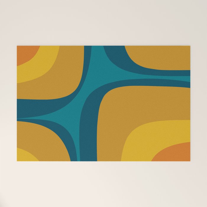 Retro Groove Mustard Teal - Minimalist Mid Century Abstract Pattern Welcome Mat Gallery Image 1